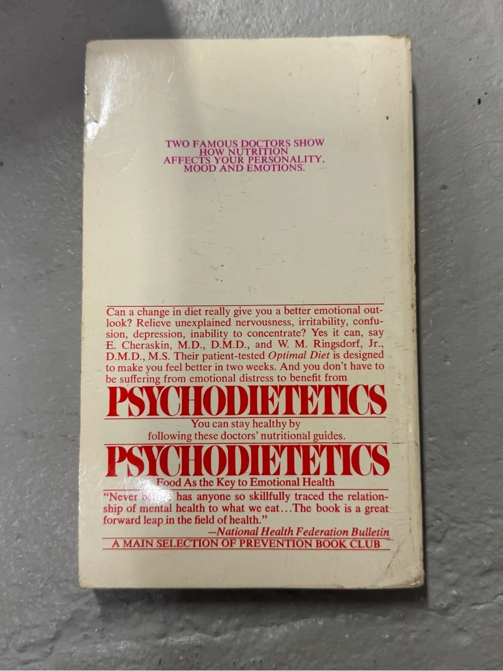 Vintage Psychodietetics Dr E Cheraskin Nutrition Mental Health Paperback
